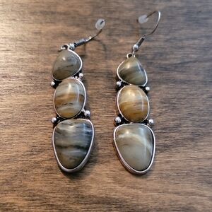 Elegant Silver and Cream Stone Earrings